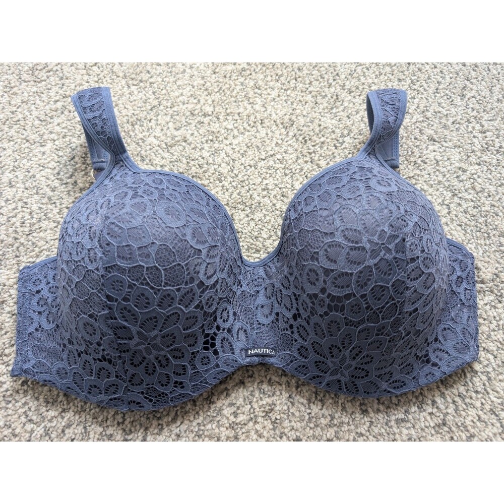 Nautica Intimates Womens 40DD Lace Lined Bra Underwire Dark Blue 3964-28